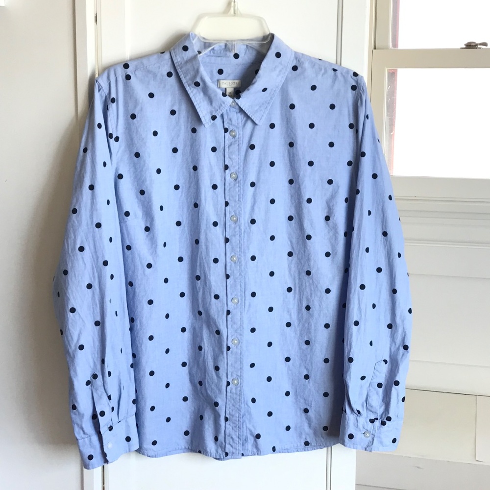 Talbots Blue Polka Dot Blouse - Picture 2 of 16
